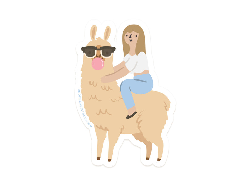 Girl Riding a Llama Sticker