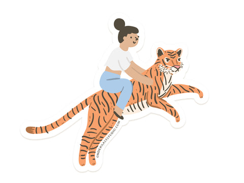 Girl Riding a Tiger Sticker