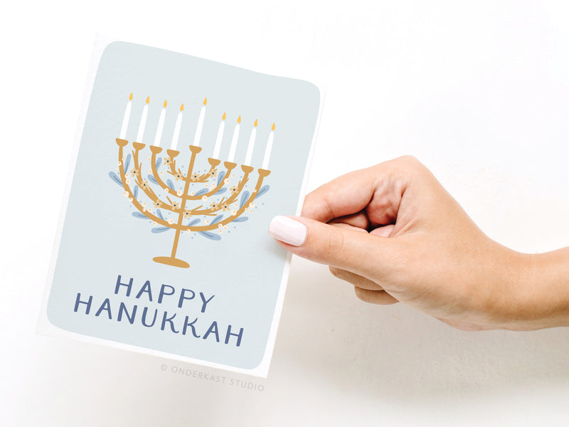 Happy Hanukkah Floral Menorah Greeting Card