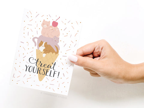 Treat Yourself Ice Cream Cats Greeting Card