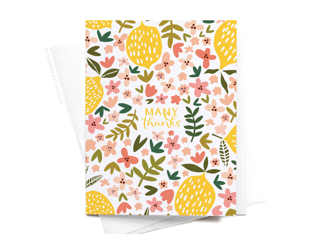 Many Thanks! Lemon Floral Pattern Greeting Card