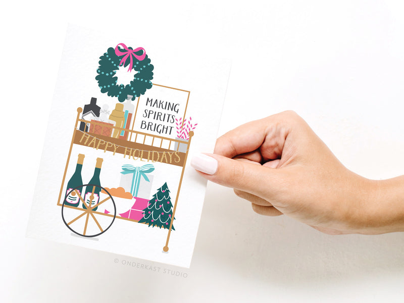 Christmas Liquor Bar Cart Greeting Card