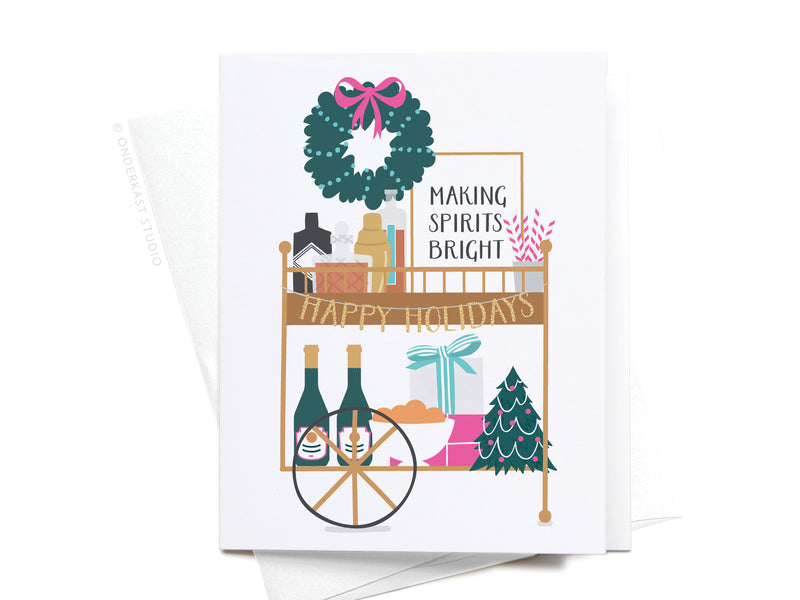Christmas Liquor Bar Cart Greeting Card