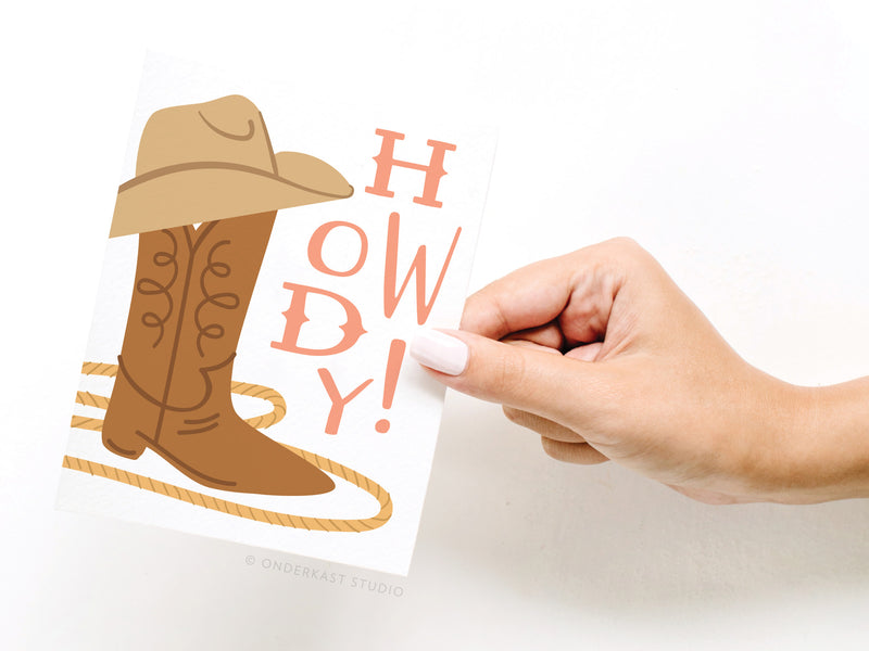 Howdy! Cowgirl Boot Greeting Card