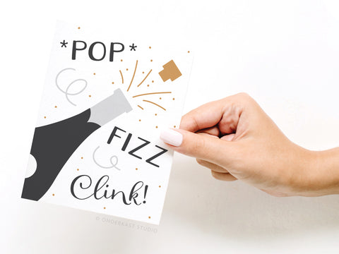 Pop Fizz Clink Champagne Greeting Card